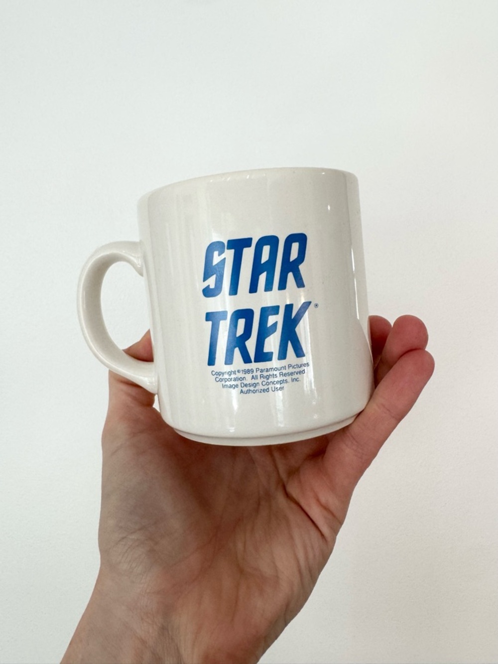 1989 Star Trek White Ceramic Mug with Blue Logo